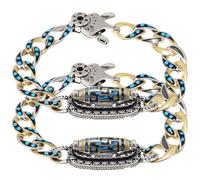 ROMISBABA Pulseras de Piedra Turquesa 20 CM Paquete de 2 Unidades Pulsera Cuentas Nueve Ojos y Oración Seis Sílabas Joyería Artesanal para Mujer y Hombre