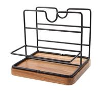 ROMISBABA Servilletero de Metal Base de Madera Organizador Vertical para Pañuelos y Especiero para Encimera Dispensador de Servilletas de Mesa Multifuncional para Cocina y Restaurante