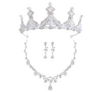 ROMISBABA Set de Corona y Collar de Aleación de Zinc Gemas de Imitación para Niñas, Diseño Detallado y Resistente, Adecuado para Cumpleaños y Shows Escenario