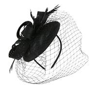 ROMISBABA Sombrero De Coctel Damas Diademas Borde Sombrero Con Velo Sombrero De Mujer Diadema De Malla Con Velo Diadema De Encaje Banda Vestido De Coctel Señoras Pluma Artificial Black