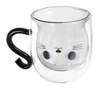ROMISBABA Taza de Cristal Forma de Gato Negro Taza de Doble Pared Transparente de 300 Ml Resistente al Calor para Café Té y Bebidas Calientes Adecuado para Uso Diario y Obsequio