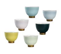 ROMISBABA Tazas de Té de Kung Fu Cerámicas Decorativas Juego de 6 Piezas Borde Dorado Tamaño Pequeño Resistentes al Calor para Uso Doméstico y Oficina Surtido de Colores