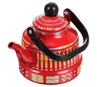 ROMISBABA Tetera Esmaltada Roja de 1.1 L Diseño Geométrico Vintage, Hervidor de Agua para Estufa Adecuado para Calentar Té y Café en Casa