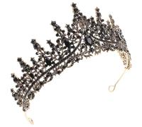 ROMISBABA Tiara Nupcial Barroca Negra Gemas de Imitación Adorno Vintage para Novia y Cumpleaños Diadema Elegante para Fiestas y Sesiones de Fotos Accesorio para Cabello Mujer y Niña