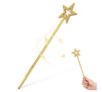 ROMISBABA Varita de Hada para Niñas Estrella de Cinco Puntas, Color Dorado Brillante, Ligera y Portátil, Accesorio de Cosplay y Obsequio de Cumpleaños para Fiestas Infantiles y Bailes