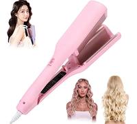 Rommantic French Egg Roll Curling Iron,New Upgrated 32mm Egg Roll Hair Waving Iron,Egg-Roll Hairstyle Water Ripple V-Shaped for Perfect Waves,Fast Heating and Adjustable Temperature (pink)