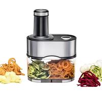 ROMMELSBACHER Cortador en espiral EGS 80 - 5 insertos para cuchillos para diferentes fideos vegetales, recipiente de 2,5 litros, gran compartimento de llenado, sistema de seguridad de 2 capas, completamente desmontable, carcasa de acero inoxidable