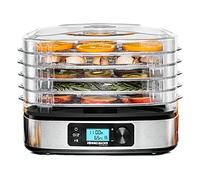 Rommelsbacher Deshidratador DA 350 - 5 días, superficie de deshidratación 0,42 m², selección de temperatura de 35 °C a 75 °C, temporizador de 36 horas, apagado automático, 2 moldes de cereales, 350 W, acero inoxidable.