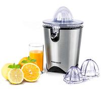 ROMMELSBACHER Exprimidor de cítricos ZP 60/E - Motor potente/silencioso, colador de acero inoxidable, boquilla plegable, antigoteo, 2 conos de prensado (para frutas grandes y pequeñas), 100 W, acero