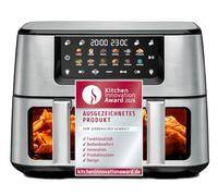 ROMMELSBACHER FRH 2650 Freidora de aire caliente doble, 2 cestas de 5,5 litros, 40 a 230 °C, 12 programas, ventana de visualización, iluminación interior, sin PFAS, función de emparejamiento y