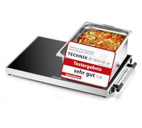 ROMMELSBACHER Placa calentadora WPR 407/E - Gastro, acero inoxidable, vidrio flotado de seguridad, regulable 40 - 105 °C, superficie 61 x 41 cm, para recipiente formato 1/1 GN, interruptor de