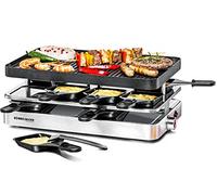 ROMMELSBACHER Raclette Grill RC 1400 - Placa reversible para asar y crepes, 8 sartenes, revestimiento antiadherente, interruptor de encendido/apagado, regulación de temperatura continua, acero