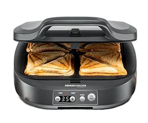 ROMMELSBACHER Sandwich Maker ST 1800, 4 sándwiches XL, antiadherente, temporizador de 15 minutos, apagado automático, carcasa Cool Touch, 1800 W, gris pizarra