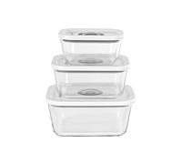 Rommelsbacher VCG 1 - Juego de 3 recipientes para envasado al vacío, vidrio de borosilicato, sin BPA, resistente al calor, apto para lavavajillas, apto para congelador, incluye manguera de vacío y
