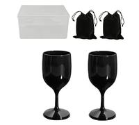 Romon 2 Piezas 200ml Copas de Vino Plástico Llevar Negras, Copa Plastico Desmontables Antirrotura, con Caja de Almacenamiento y Bolsas Impermeables, para Festivales Camping Picnics