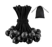 ROMON 25 Piezas Tensores Elasticos con Bola, Tensor de Goma 15cm, Bungee Cords, Tensor para Lonas, Toldos, Pabellones, Tiendas de Campaña, Banner, Trampolín, Cortinas (Negro)