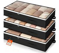Romon 3 Piezas Bolsas Almacenaje Ropa Debajo De La Cama, Cajas Plegables De Tela No Tejida Organizador Debajo de La Cama, con Ventana Transparente, para Mantas, Ropa