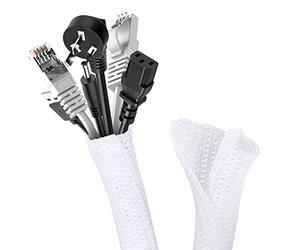 Romon 3m Cubre Cables, 13-22mm Expandible Trenzada Funda Cables, Auto-Cierre Ocultar Organizador Cable, Esconde Cables para PC Office Cine, Proteja al Perro Gato de los Cables de Masticación- Blanco