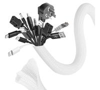 Romon 3m Cubre Cables, 25-32mm Expandible Trenzada Funda Cables, Auto-Cierre Ocultar Organizador Cable, Esconde Cables para TV PC Office Cine, Proteja al Perro Gato de los Cables de Masticación-Blanco
