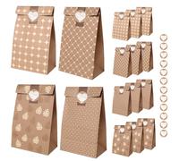 Romon Bolsas de Papel, Bolsas Papel Kraft de 12 piezas con 12 Pegatinas Para bolsas de papel kraft, Bolsas chuches cumpleaños, bolsas para bodas, etc.