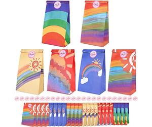 Romon Bolsitas para Regalos, 24 PCS Bolsas de Papel Kraft Arco Iris Bolsas Cumpleaños Infantil con 24 Pegatinas para Envolver Regalos, Regalos, Fiesta, Celebración, Boda, 1 item