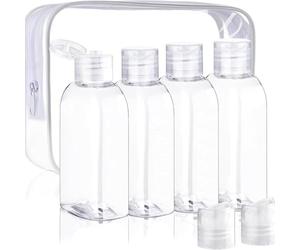 Romon Botes Viaje Rellenables 100ml, 5 Piezas Kit Viaje Avion Antigoteo - Transparent Travel Bottles con Neceser, Embudo y Etiquetas para Champú, Loción, Cosmético (18x14x4cm)