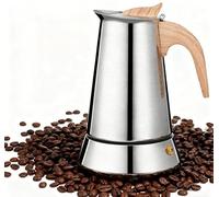 Romon Cafetera Italiana, 6 Tazas 300ml Plata, Cafetera Moka de Acero Inoxidable con Mango de Madera, Adecuada para Vitrocerámica, Camping y Gas