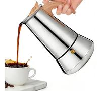 Romon Cafetera Italiana, 6 Tazas 300ml Plata, Cafetera Moka de Acero Inoxidable con Mango de Madera, Adecuada para Vitrocerámica, Camping y Gas