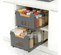 Romon Cajones Extraibles Para Cocina, Set de 2 Cajones Telescópicos con Rieles y Asa de Madera, Negro, 37,5x24,5x19 cm, Extensible hasta 59 cm, Apto para Cocina, Baño y Salón