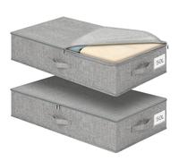 Romon Contenedor de Almacenaje para Debajo de Cama, 50L (76x40x17cm) Organizador de Canape con Cremallera Bidireccional, Plegable de Tela Lino Grueso con Tapa, para Zapatos y Edredones, Gris
