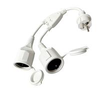 Romon Enchufe Doble, Adaptador 2 en 1 con Cable Alargador Corto y Tapa Enchufes, IP44 Impermeable Blanco, 16A/250V, Compatible con Estándar Schuko, para Interior y Exterior