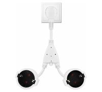 Romon Enchufe Doble Blanco Adaptador Schuko Impermeable IP44 con Alargador Corto 16A/250V MAX 4000W, para Cocina, Oficina Y Hogar