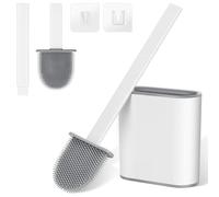 Romon Escobilla Baño Silicona, Cepillo WC Blanco con Cabeza de Caucho, Montaje en Pared Sin Taladro, Escobillero Incluido, Ideal para Baño y Autocaravana