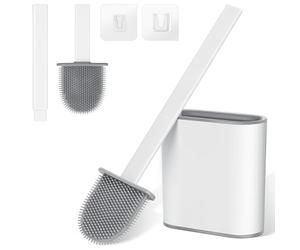 Romon Escobilla Baño Silicona, Cepillo WC Blanco con Cabeza de Caucho, Montaje en Pared Sin Taladro, Escobillero Incluido, Ideal para Baño y Autocaravana