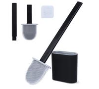 Romon Escobillas de baño Silicona, Escobilla WC con Cabezal Flexible a Puntos de Caucho Base Ventilada, Montaje en Pared Sin Taladro, para Baño Camping