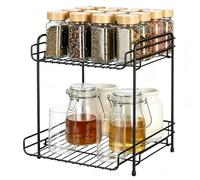 Romon Especieros Para Cocina De Acero Al Carbono Negro De 2 Niveles, Gran Capacidad Y Ahorro De Espacio, Estante De Encimera Para Encimera De Cocina, Escritorio Y Rincón Del Café
