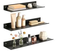 Romon Estanteria Pared, Juego de 3 Estanterías de Pared de Aluminio Negro, Estantería Flotante Multifuncional, Estantes Adhesivos de Metal para Decoración y Doméstico, Baño, Cocina y Salón, 30/35/40CM