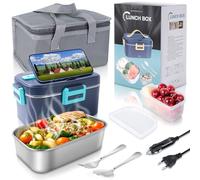 Romon Fiambrera Electrica, 75W Tartera Comida Trabajo de 1.8L, Taper Electrico para Comida en Acero Inoxidable, 3 en 1 12V/24V/220V Fiambrera Electrica Comida Trabajo para Coche Camión Trabajo