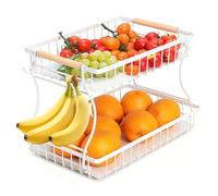 Romon Frutero con 2 Niveles, Fruteros De Cocina Modernos Blanco De Metal Desmontable para Frutas Verduras Pan Almacenamiento Decorativo para Frutas