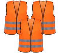 Romon Gilet di Sicurezza Antinfortunistici, 3 Piezas Chaleco de Seguridad Reflectante, Fluorescente Naranja Alta Visibilidad para Conductor, Unisex Adulto