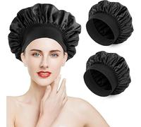 Romon Gorro Saten Pelo Rizado, 2 Piezas Gorro de Saten Ajustable y Respirable, Gorro para Dormir Mujer con Pelo Largo y Rizado, negro