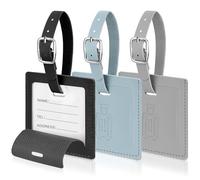 Romon Identificador De Maletas Set De 3 Piezas, Material Cuero PU Suave Y Duradero, Con Etiqueta De Nombre Y Dirección, Protección De Privacidad, Accesorios De Viaje, 7,5x7,5 cm