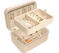 Romon Joyero de Viaje Portátil, Estuche Organizador con 2 Niveles, Pequeño Joyero de Cuero para Mujer, Caja de Joyas para Anillos Pendientes Collares, Idea de Regalo
