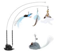 Romon Juguetes para Gatos, 7 Pcs Juguetes Gatos Interactivos, Juguete Intercativo de Pluma para Gato con Pájaro Volador, Juguete Pluma de Gato Accesorios Interactivo con Ventosa para Gatitos Interior