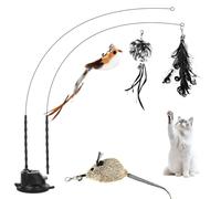 Romon Juguetes para Gatos, Negro 7 Pcs Juguetes Gatos Interactivos, Juguete Intercativo Pluma para Gato con Pájaro Volador, Juguete Pluma Gato Accesorios Interactivo con Ventosa para Gatitos Interior
