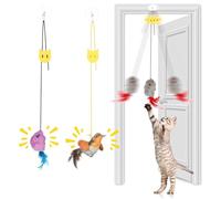 Romon Juguetes para Gatos, Set de 3 con Raton y Pájaro, Juguete Gatito Colgado de Puerta, Juguete Interactivo Gato con Cuerda Elástica Ajustable y Ganchos Adhesivos Transparentes