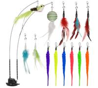 Romon Juguetes para Gatos, Verde 16 Pcs Juguetes Gatos Interactivos, Juguete Intercativo Pluma para Gato con Pájaro Volador, Juguete Pluma Gato Accesorios Interactivo con Ventosa para Gatitos Interior