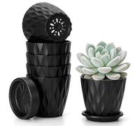 Romon Maceteros Decorativos Interior, Set de 6 Macetas de Plástico con Apertura Base 10cm, Macetas Pequeñas en PP para la Cocina, balcón, Plantas de jardín, Macetas Vivero con Agujero Drenaje, Negro