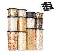 Romon Organizador cocina Juego de 12 Botes Cocina Almacenaje en PP Alimentario con Tapa, Transparentes Apilables Sin BPA para Almacenaje de Cereales y Pasta