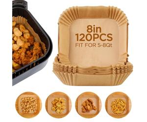Romon Papel Freidora Aire, 120 Unidades Air Fryer Papel para Freidora de Aire 20 cm, Papel Horno Freidora Aire Desechable para Horno, Accesorios para Freidora sin Aceite de 5 a 8 litros (Cuadrado)